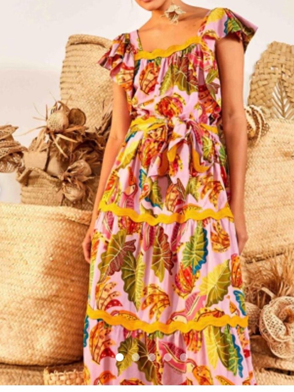 FARM Rio Pink Tropical Lilac Beaks and Banana Maxi Dress